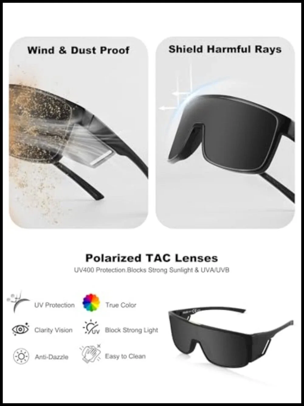 Polarized Sunglasses with Removable Side Shields UV400 Sport Hiking Fishing